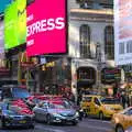 The signs are reflected in the cars below, Times Square, USS Intrepid and the High Line, Manhattan, New York - 25th October 2018