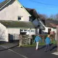 The boys head up the lane to Grandma J's, Boxing Day in Devon, Spreyton, Devon - 26th December 2018