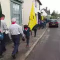 The Scouts carry their flags from the Scout hut, A St. George's Day Parade, Dickleburgh, Norfolk - 28th April 2019