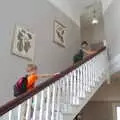 The boys climb the grand staircase, Chagford Lido and a Trip to Parke, Bovey Tracey, Devon - 25th May 2019