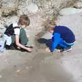 The boys build a dam out of sand, A Trip to the South Coast, Highcliffe, Dorset - 20th September 2019