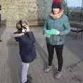 Harry and Isobel on the castle roof, A Trip to Orford, Suffolk - 25th January 2020