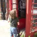 Fred checks out an old K6 phone box, A Walk Around Abbey Bridges, Eye, Suffolk - 5th July 2020