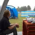 Allyson looks at the rain, Camping on the Coast, East Runton, North Norfolk - 25th July 2020