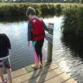 Harry and Lydia inspect the river, Camping at Three Rivers, Geldeston, Norfolk - 5th September 2020