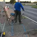Mick waits to cross the A140, Cycling Eye Airfield and Station 119, Eye, Suffolk - 9th September 2020