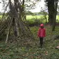 Harry lurks around a den, A Walk Around Thornham Estate, Thornham Magna, Suffolk - 18th October 2020