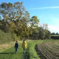 Fred and Isobel walk on the field's edge, A Walk Around the Avenue, Brome, Suffolk - 25th October 2020