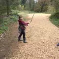 Fred and Harry sword-fight with sticks, A Trip to Lynford Arboretum, Mundford, Norfolk - 30th October 2020