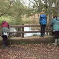 The gang hang on a fence and look over the bridge, A Trip to Lynford Arboretum, Mundford, Norfolk - 30th October 2020