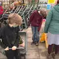 Harry gets tangled in a trolley, Frosty Rides and a Christmas Tree, Diss Garden Centre, Diss, Norfolk - 29th November 2020