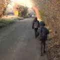 The boys head off to the bus stop, A Return to the Oaksmere, Brome, Suffolk - 8th December 2020