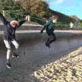 The boys leap off the sea wall, A Return to the Beach, Southwold, Suffolk - 20th December 2020