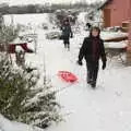 Fred drags a sledge to the back garden, Beast From The East Two - The Sequel, Brome, Suffolk - 8th February 2021