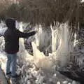 Fred pokes some of the ice, Derelict Infants School and Ice Sculptures, Diss and Palgrave, Norfolk and Suffolk - 13th February 2021