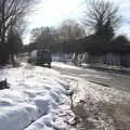 A car drives past the icicle sculptures, Derelict Infants School and Ice Sculptures, Diss and Palgrave, Norfolk and Suffolk - 13th February 2021