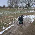 Harry picks some ice sheets up, Derelict Infants School and Ice Sculptures, Diss and Palgrave, Norfolk and Suffolk - 13th February 2021