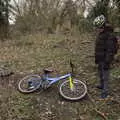 Fred considers his bike, The Old Sewage Works, The Avenue, Brome, Suffolk - 20th February 2021