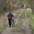 Harry pushes his bike up the hill, The Old Sewage Works, The Avenue, Brome, Suffolk - 20th February 2021
