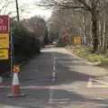 One leg of the Brome Triangle is closed off, Fred's New Bike and an A140 Closure, Brome, Suffolk - 27th February 2021