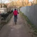 Fred bikes down to the bridge, The Mean Streets of Eye, Suffolk - 7th March 2021