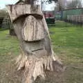 A carved face in a tree stump, A Return to Bressingham Steam and Gardens, Bressingham, Norfolk - 28th March 2021