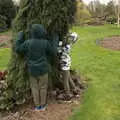 Fred and Harry hug a tree, A Return to Bressingham Steam and Gardens, Bressingham, Norfolk - 28th March 2021