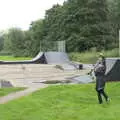 Fred hauls his scooter off to the ramps, New Kittens, and The Skate Park, Town Moors, Eye, Suffolk - 3rd July 2021