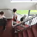 Isobel, Fern and Harry on the stairs, Pints of Guinness and Streedagh Beach, Grange and Sligo, Ireland - 9th August 2021