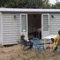 Isobel outside the shepherd hut, An Open Day at the Windmill, Billingford, Norfolk - 21st August 2021