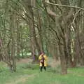 Isobel does her phone in the woods, An Open Day at the Windmill, Billingford, Norfolk - 21st August 2021