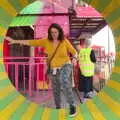 Isobel exits through the spinning wheel, A Few Hours at the Fair, Fair Green, Diss, Norfolk - 5th September 2021
