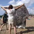 Isobel shakes sand out of a new blanket, Five Days in Lanzarote, Canary Islands, Spain - 24th October 2021