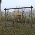 Harry does an obstacle swing thing, A Return to Thornham Walks, Thornham, Suffolk - 19th December 2021