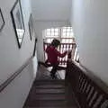 Fred on the stairs after the exam, Fred's Flute Exam and Sean and Hannah Visit, Norwich and Brome, Suffolk - 18th June 2022