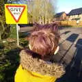 Harry's got mad hair as we wait for the school bus, Art at The Bank, Eye, Suffolk - 17th August 2022