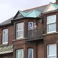 A pair of skeletons look out from a balcony, A Postcard from Felixstowe, Suffolk - 5th October 2022