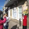 People take photos of a knitted pillar-box cosy, Harry's Scout Hike, Walberswick and Dunwich, Suffolk - 9th October 2022