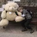 Harry gets another hug of the giant teddy bear, A Trip to Landguard Fort, Felixstowe, Suffolk - 16th October 2022