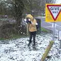 Harry's in an explosion of snow, Guys, Dolls, and a Snow Day, Brome, Suffolk - 11th March 2023