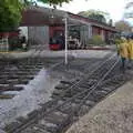 Harry and Isobel cross the tracks, The Heritage Steam Gala, Bressingham Steam Museum, Norfolk - 1st May 2023