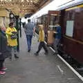 The gang pile off the train at Sheringham, A Coronation Camping Picnic, Kelling Heath, Norfolk - 6th May 2023