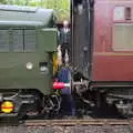 The Class 37 diesel is reattached to the coaches, A Coronation Camping Picnic, Kelling Heath, Norfolk - 6th May 2023