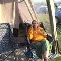 Isobel's on the phone, Camping on the Edge at Snettisham Beach, Norfolk - 28th August 2023