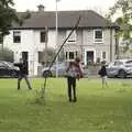 The boys mess around with a branch from a tree, A Day in Blackrock North, County Louth, Ireland - 7th October 2023