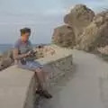 Isobel sits on a wall and does phone stuff, A Trip to Lindos and More Cats of Rhodes, Ρόδος και Λίνδος, Greece - 28th October 2023