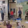 The stage is busy with painting, Painting the Set at the Village Hall, Garboldisham, Norfolk - 8th November 2023