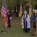 One of the relatives does a reading, A B-17 Memorial, The Oaksmere Hotel, Brome, Suffolk - 10th November 2023