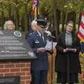 Isobel watches as the servicemen's names are read, A B-17 Memorial, The Oaksmere Hotel, Brome, Suffolk - 10th November 2023