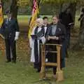 Isobel reads the names of the civilian casualties, A B-17 Memorial, The Oaksmere Hotel, Brome, Suffolk - 10th November 2023